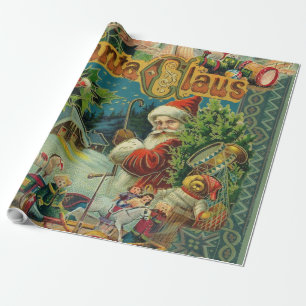 Papier Cadeau Collage de Noël victorien du Père Noël Antique