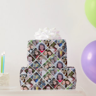 Papier Cadeau Collage de photos 12 photos motif diamant - Blanc