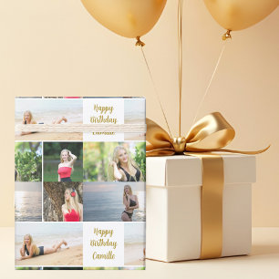 Papier Cadeau Collage de photos chic Joyeux anniversaire écritur