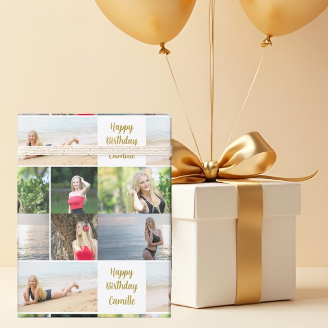 Papier Cadeau Collage de photos chic Joyeux anniversaire écritur (Créateur téléchargé)