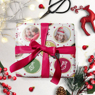 Papier Cadeau Collage de photos de famille ludique Noël Blanc