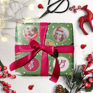 Papier Cadeau Collage de photos de famille ludique Noël vert