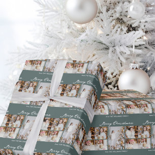Papier Cadeau Collage de photos de Noël moderne gris vert