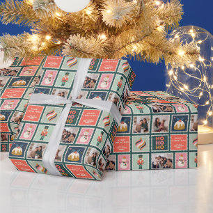 Papier Cadeau Collage de photos de timbres-poste de Noël rétro
