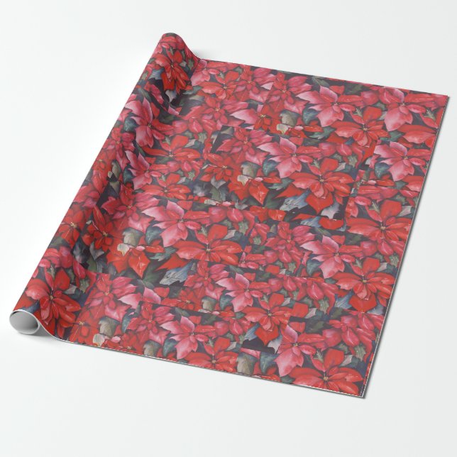 Papier Cadeau Collage de poinsettia rouge (Déroulé)