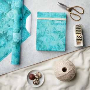 Papier Cadeau Collage de Roses bleus en détresse