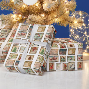 Papier Cadeau Collage de timbres de Noël vintage