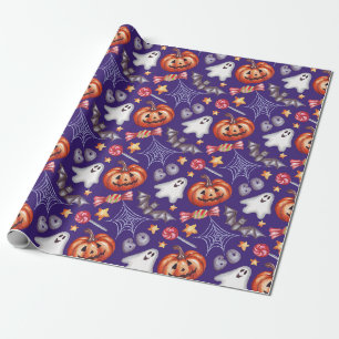 Papier Cadeau Collage d'Halloween très Éffrayant violet