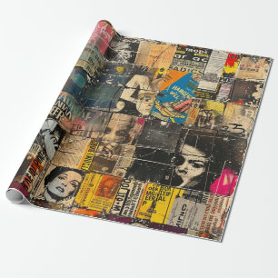Papier Cadeau Collage en grille de bande dessinée punk noir et b
