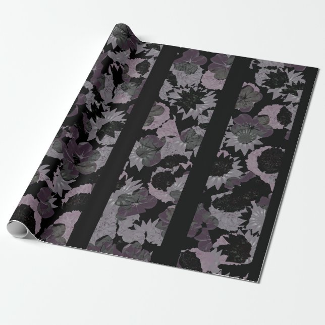 Papier Cadeau Collage floral rustique à motif rayé (Déroulé)
