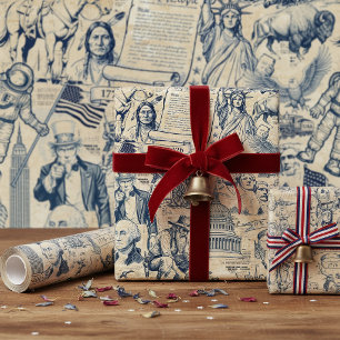 Papier Cadeau Collage Histoire Américaine Vintage USA 250 ID1308