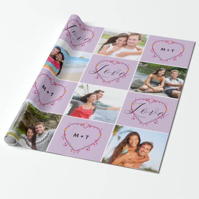 Papier Cadeau Collage photo avec initiales pour la Saint-Valenti (Déroulé)