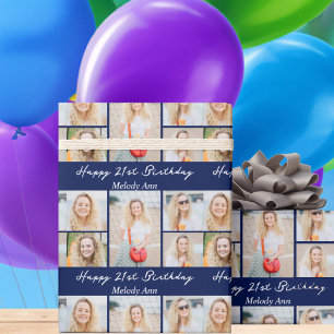 Papier Cadeau Collage photo d'anniversaire bleu marine joyeux
