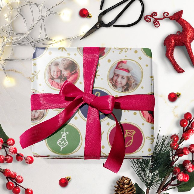 Papier Cadeau Collage photo de famille de joueurs Noël Blanc (Créateur téléchargé)