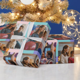 Papier Cadeau Collage photo familial rétro « Bilan de l'année »
