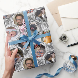 Papier Cadeau Collage Photo Famille Couette Gris Look 28 Photo P