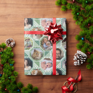Papier Cadeau Collage photo famille Green Quilt Look 28 Photos F