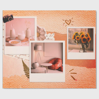 Papier Cadeau Collage Photo Maison Minimaliste Beige Chaud Photo