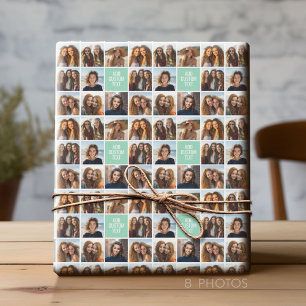 Papier Cadeau Collage photo Monogramme personnalisé Vert menthe