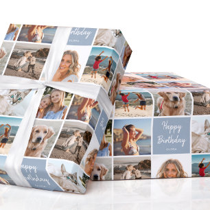Papier Cadeau Collage photo personnalisé Anniversaire moderne bl