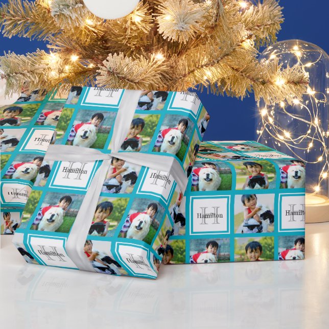 Papier Cadeau Collage photo personnalisé Monogramme Nom initial (Vacances)