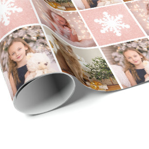 Papier Cadeau Collage photo personnalisé Rose Flakes Gold