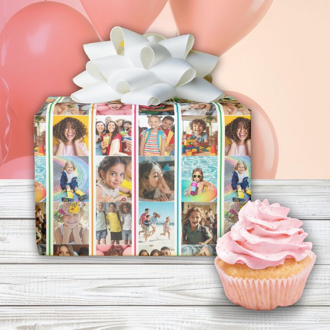 Papier Cadeau Collage photo Stripes simples Anniversaire (Créateur téléchargé)