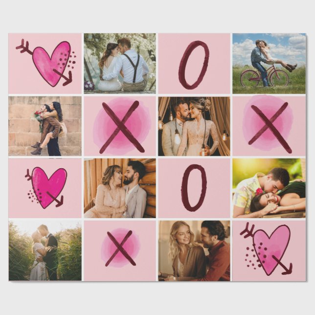 Papier Cadeau Collage photo XOXO de la Saint-Valentin (Plat)