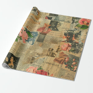 Papier Cadeau Collage rustique Vintage de journaux (2)