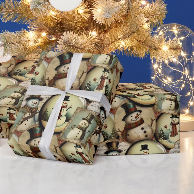 Papier Cadeau Collage vintage Snowmen Wonderland (Vacances)