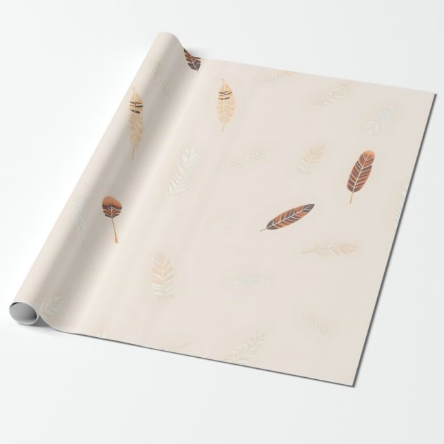 Papier Cadeau Collection Boho Populaire Luxe Feathers (Déroulé)