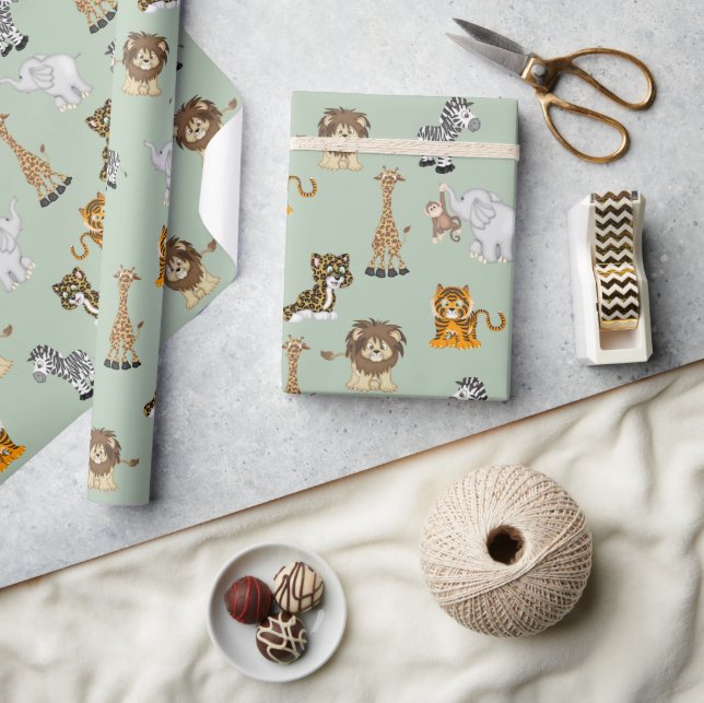 Papier Cadeau Collection d'animaux de la Jungle sur le sol (Artisanat)