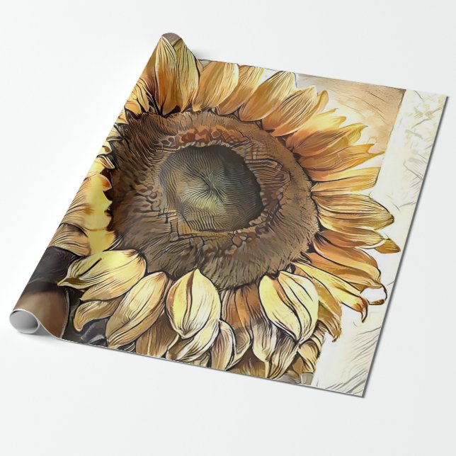 Papier Cadeau Collection d'art moderne vintage Sun Sunflower (Déroulé)