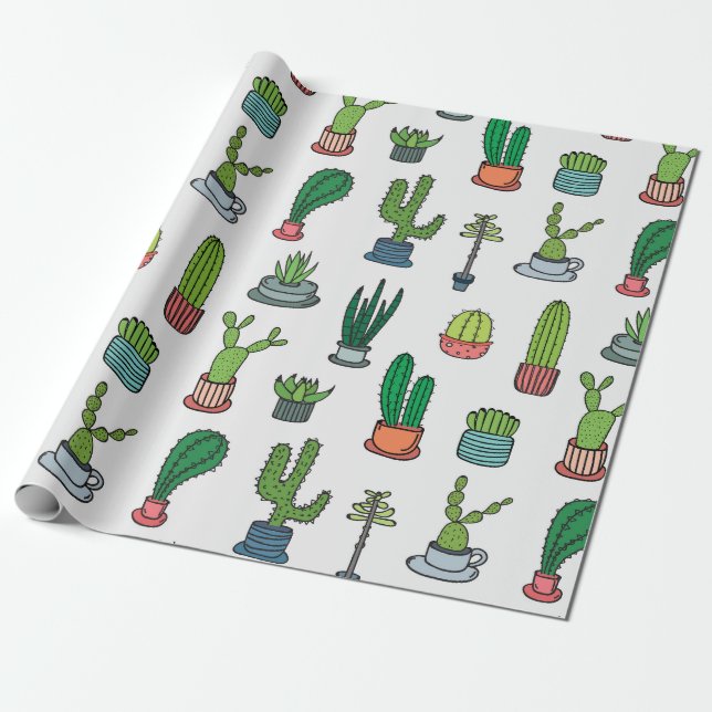 Papier Cadeau Collection de cactus colorés (Déroulé)