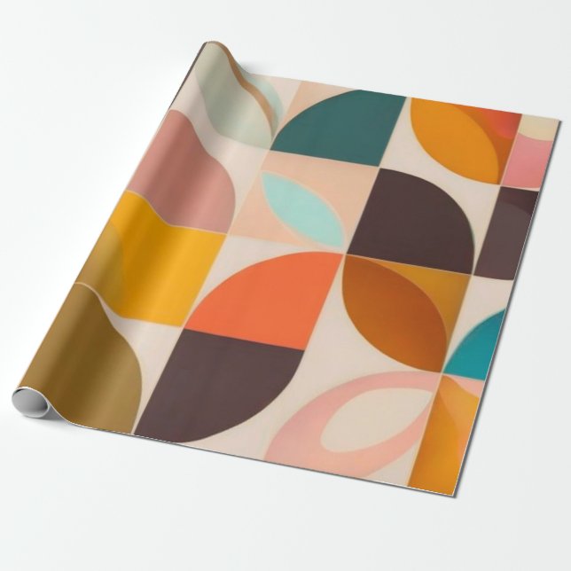 Papier Cadeau Collection de Carrés Abstraits tendance Retro (Déroulé)