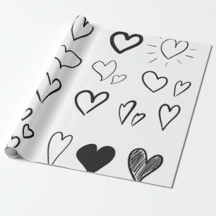 Papier Cadeau Collection de coeurs dessinés à la main isolés sur