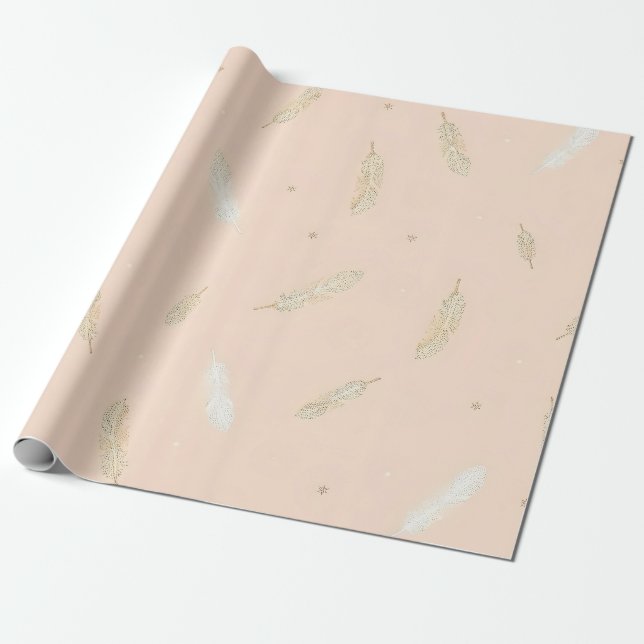 Papier Cadeau Collection de luxe Boho Moderne Plumes (Déroulé)