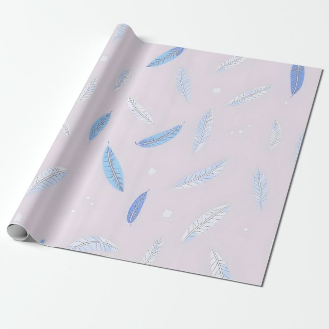 Papier Cadeau Collection de Luxe Plumes Bohème Tendance (Déroulé)