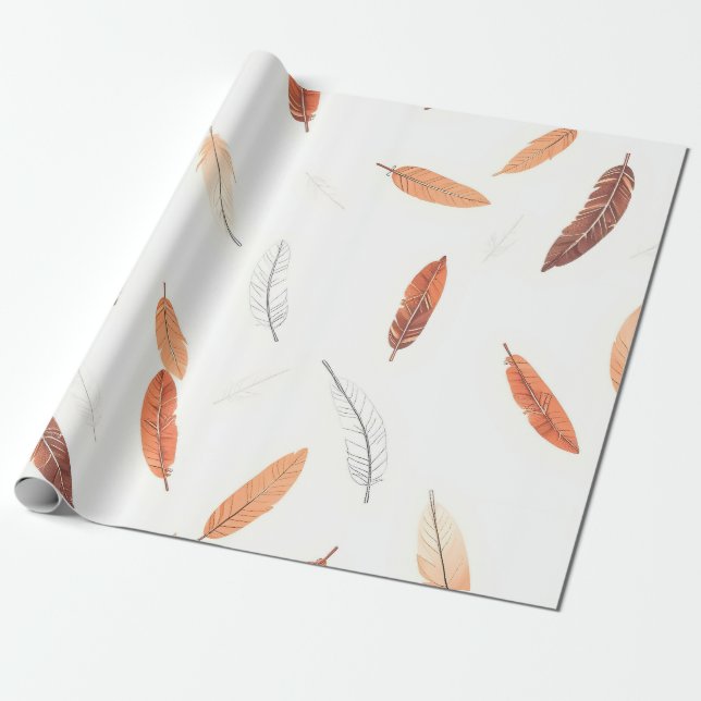 Papier Cadeau Collection de Luxe Plumes Boho Populaires (Déroulé)