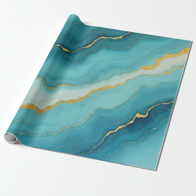 Papier Cadeau Collection de marbre bleu turquoise moderne (Déroulé)