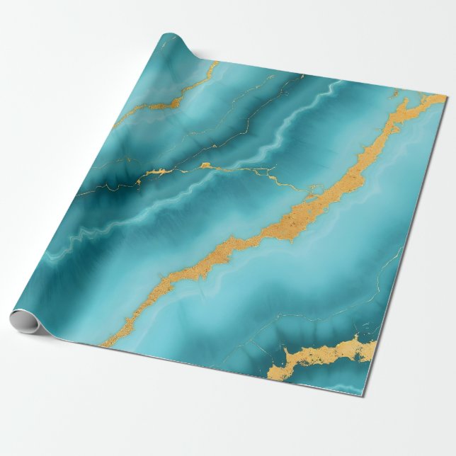 Papier Cadeau Collection de marbre bleu turquoise populaire (Déroulé)