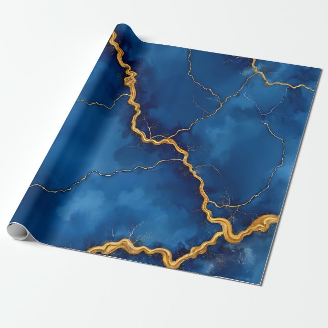 Papier Cadeau Collection de marbre Royal Blue Gold (Déroulé)