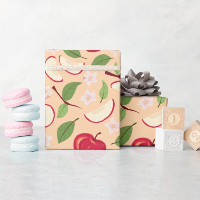 Papier Cadeau Collection de Motifs de paniers de fruits - Pommes (Baby Shower)