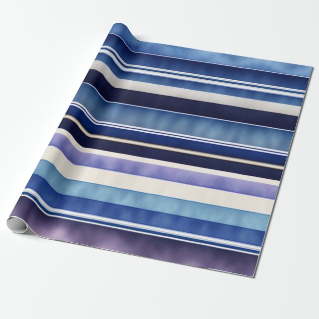 Papier Cadeau Collection de rayures de bateaux bleus de la Marin (Déroulé)