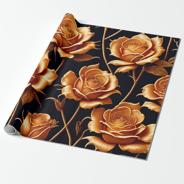 Papier Cadeau Collection de Roses de luxe branché Boho Gold (Déroulé)