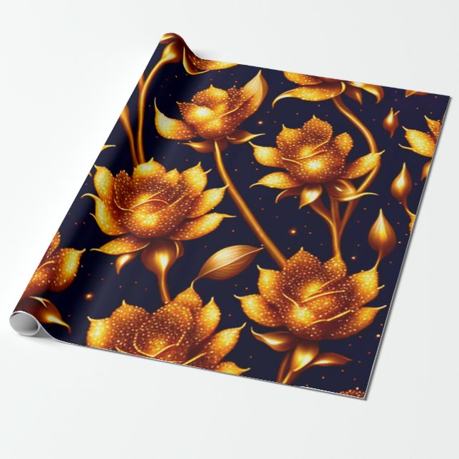 Papier Cadeau Collection de Roses d'or de luxe moderne (Déroulé)