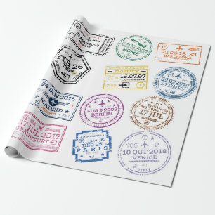 Papier Cadeau Collection de timbres de passeport isolés sur blan