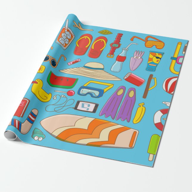 Papier Cadeau Collection d'objets d'été pour l'été à (Déroulé)
