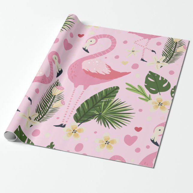 Papier Cadeau Collection Été Flamingo Un Design 8 (Déroulé)