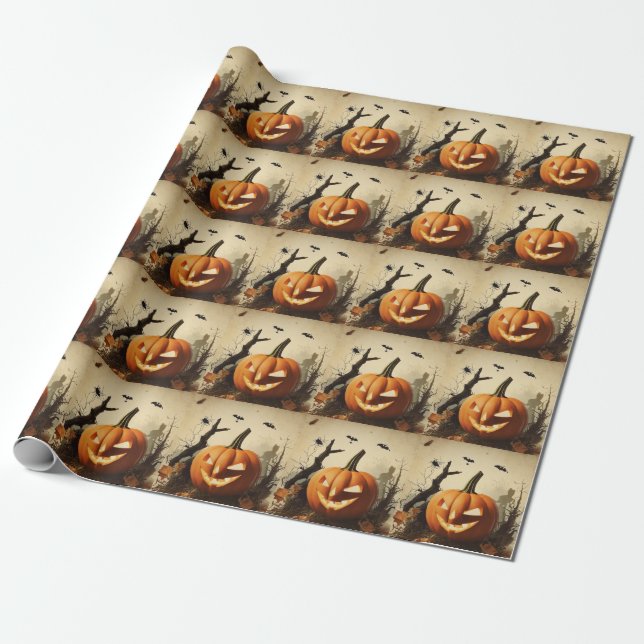 Papier Cadeau Collection Halloween Citrouille éffrayant (Déroulé)